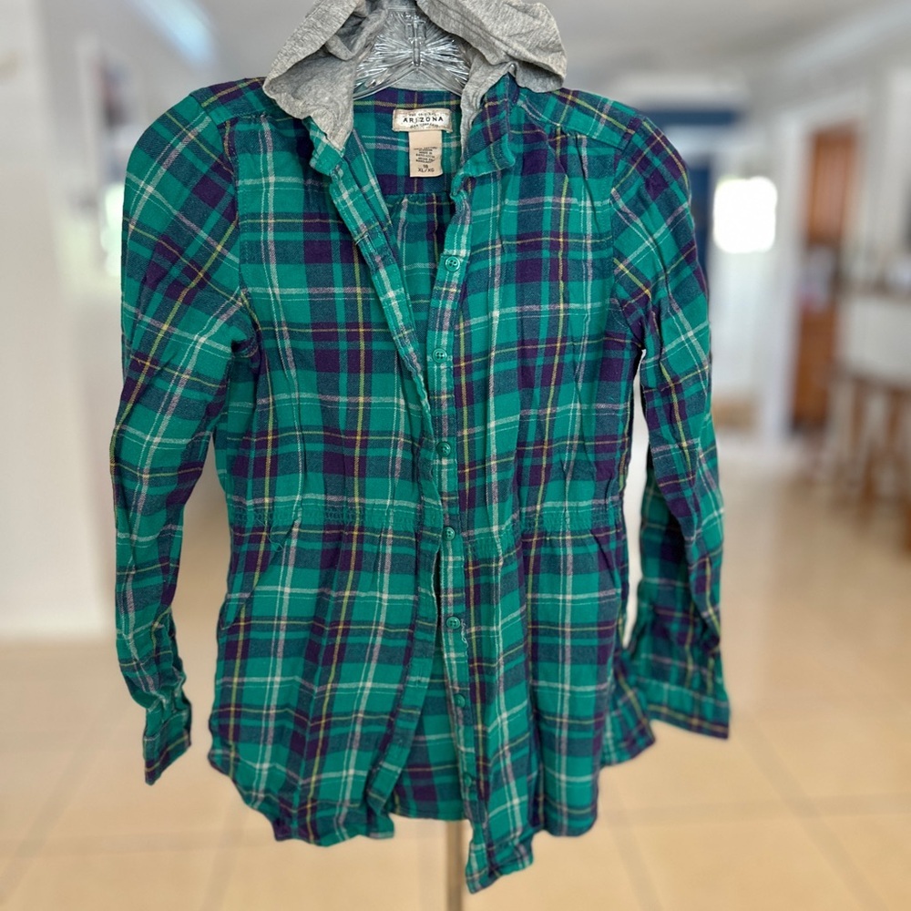 Arizona Jean Company Teal and Purple Plaid Shirt